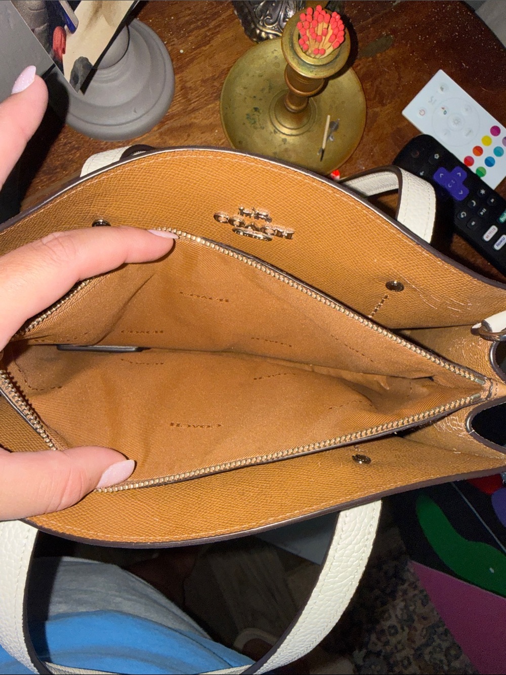 COACH Pebbled Leather Satchel – Cream/Light Tan Trim - Picture 6 of 7